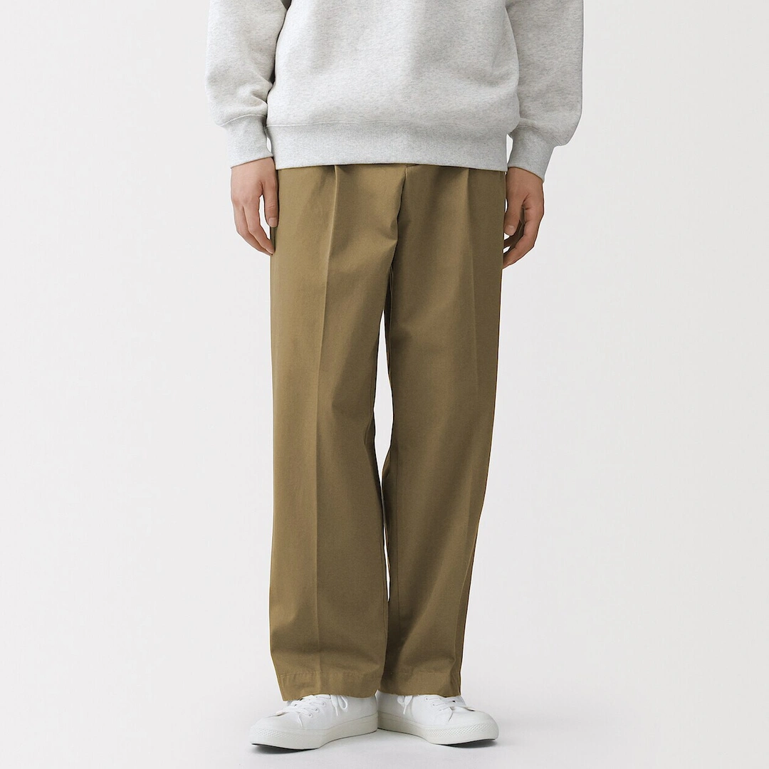 Pantalon Chino à pinces en coton stretch coupe wide homme