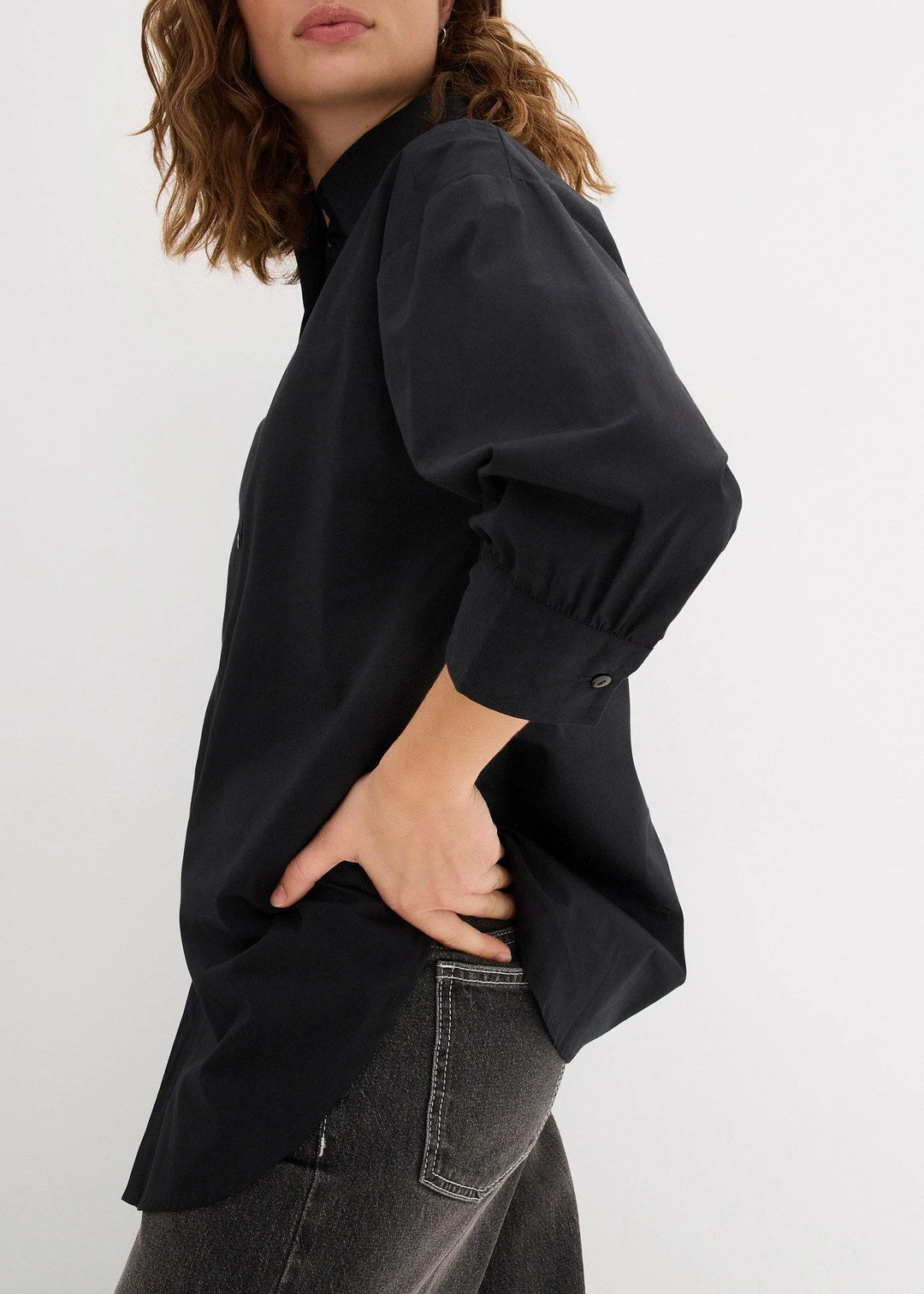 Chemisier oversize en coton, manches 3/4 - 3