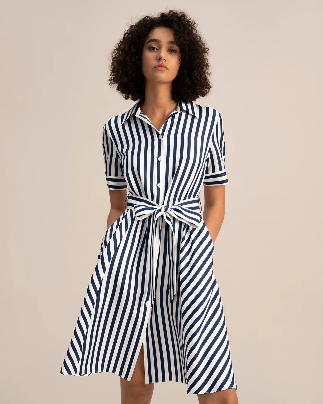 LILYSILK Robe En Soie Chic Femme A-Line, Rayures Verticals 100% Soie Régulation De La Température Robe Fines Rayures Bleu-Blanc S