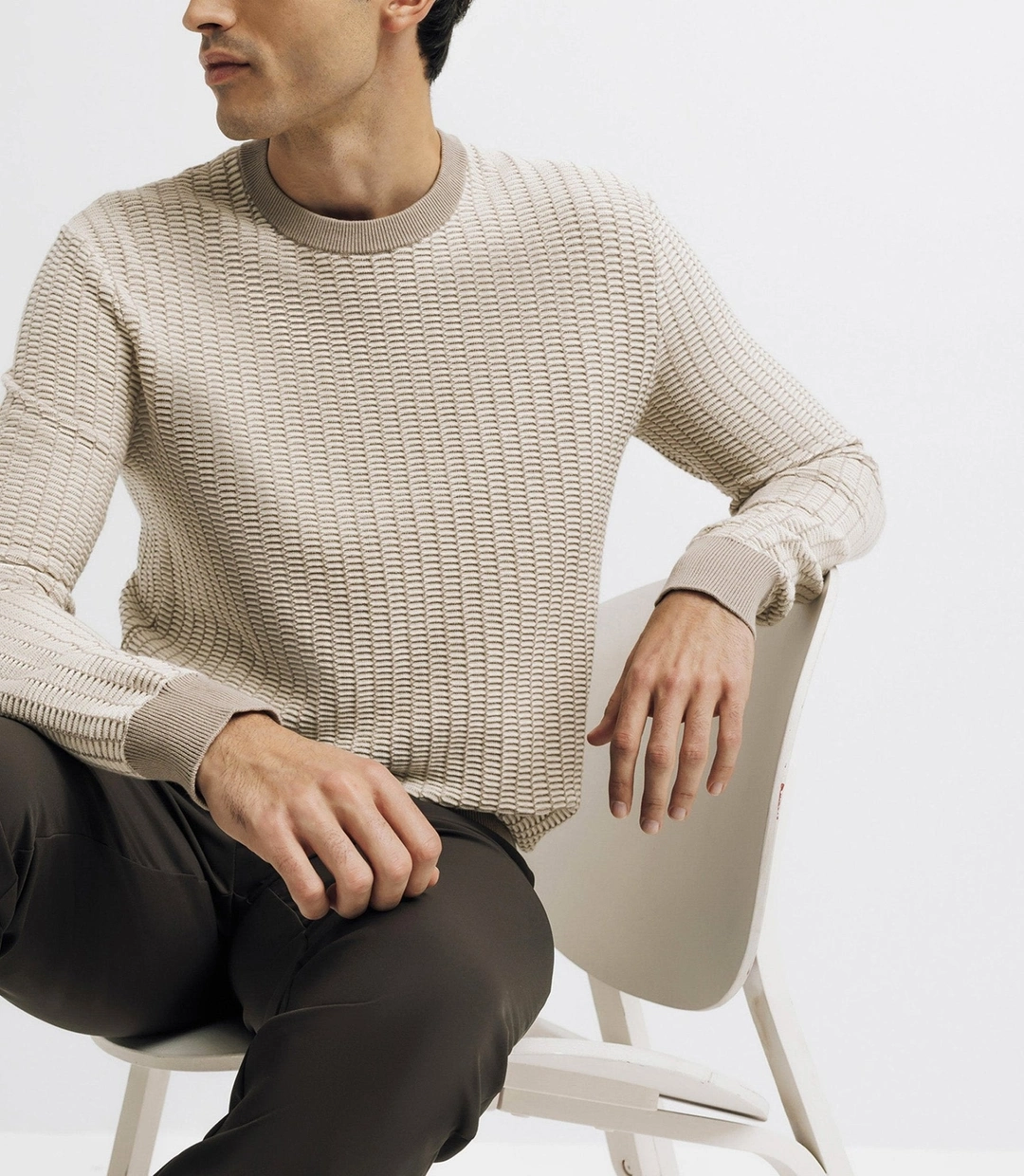 IZAC - Pull col rond bicolore beige