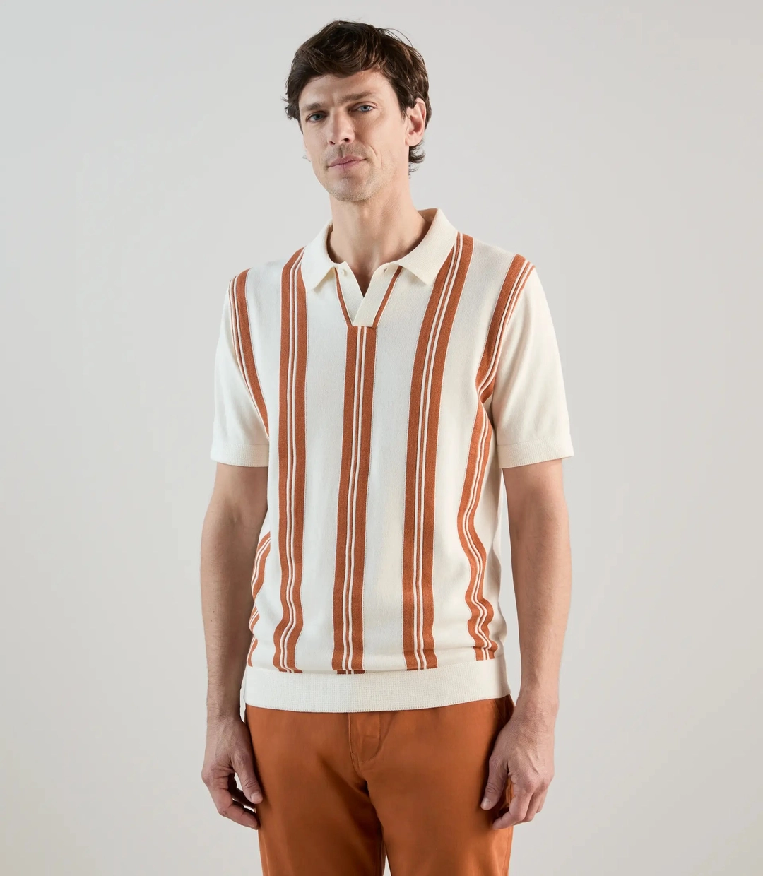 IZAC - Polo en maille à rayures orange