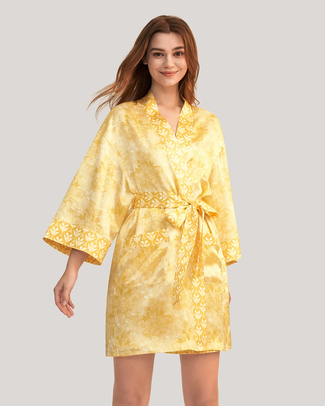 LILYSILK Peignoir Soie Femme M Impression de lys d'or