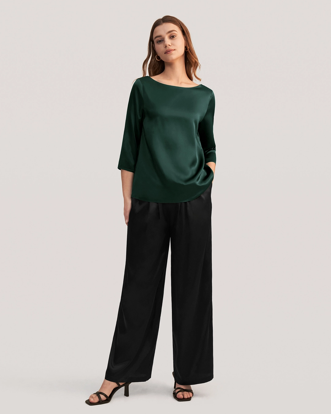 LILYSILK Blouse En Soie À Col Bateau Et Manches 3/4