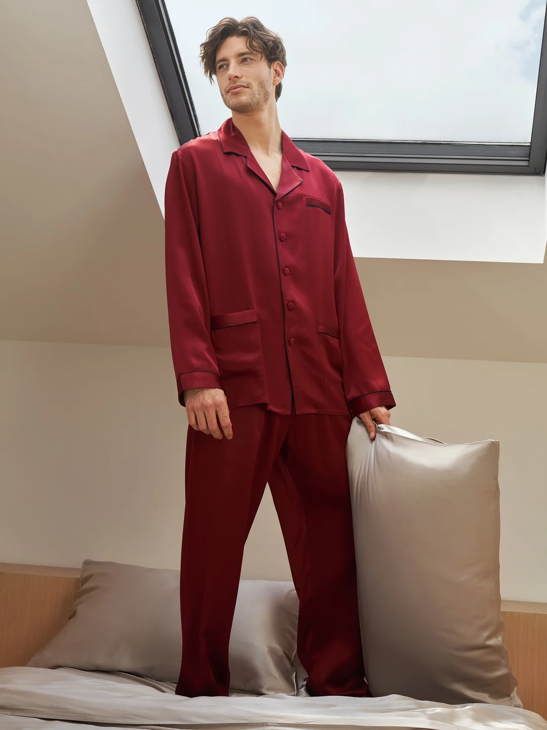 LILYSILK Ensemble pyjama FR soie longue bordure contraste