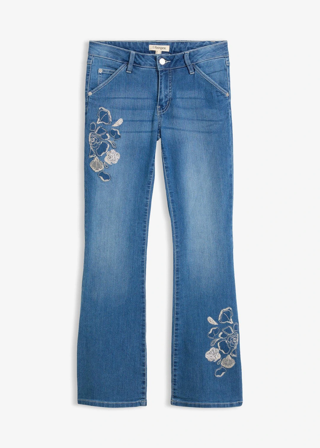 Jean Flare avec broderies florales