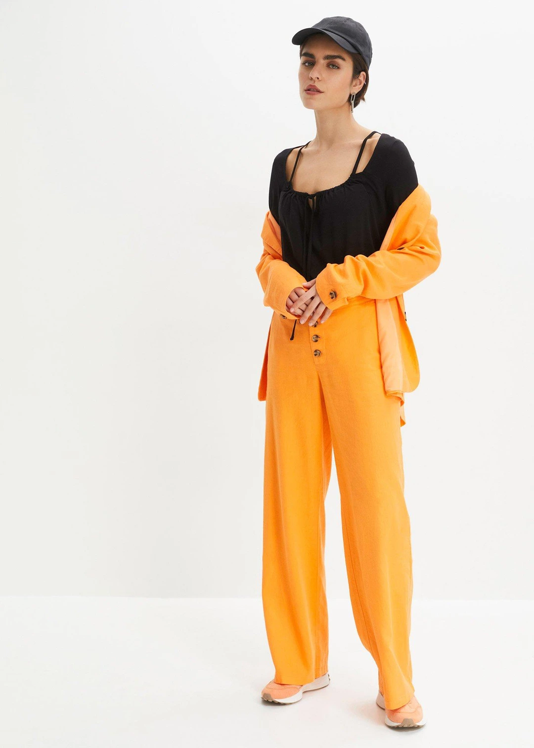 Pantalon palazzo en lin mélangé, long - 2