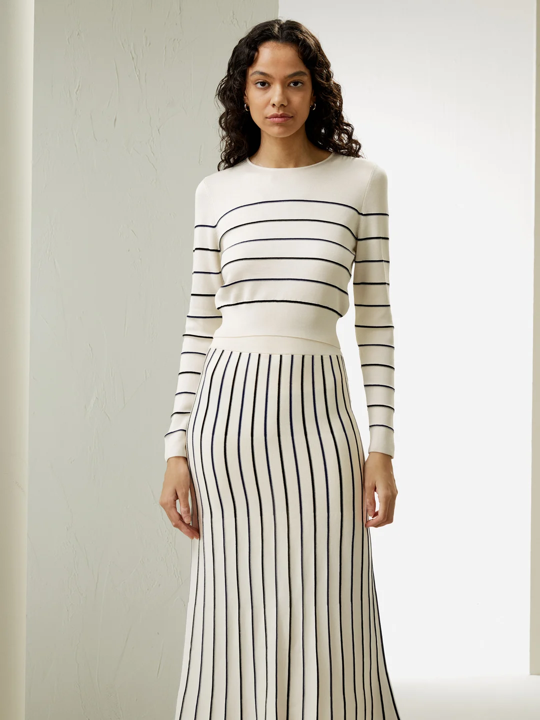 LILYSILK T-shirt Manches Longues Soie Femme Respirant Confortable Rayé Blanc S