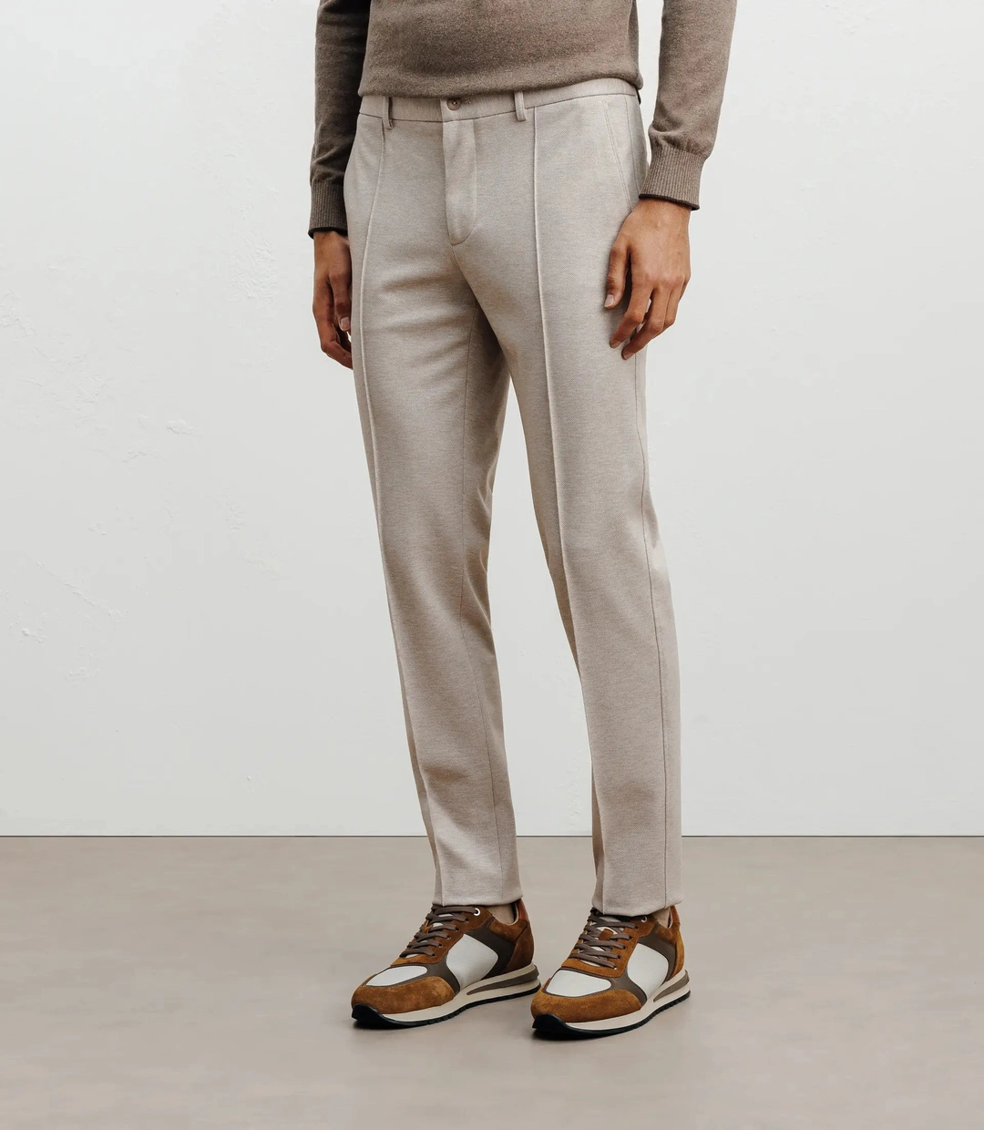 IZAC - Pantalon ville en maille avec pli beige