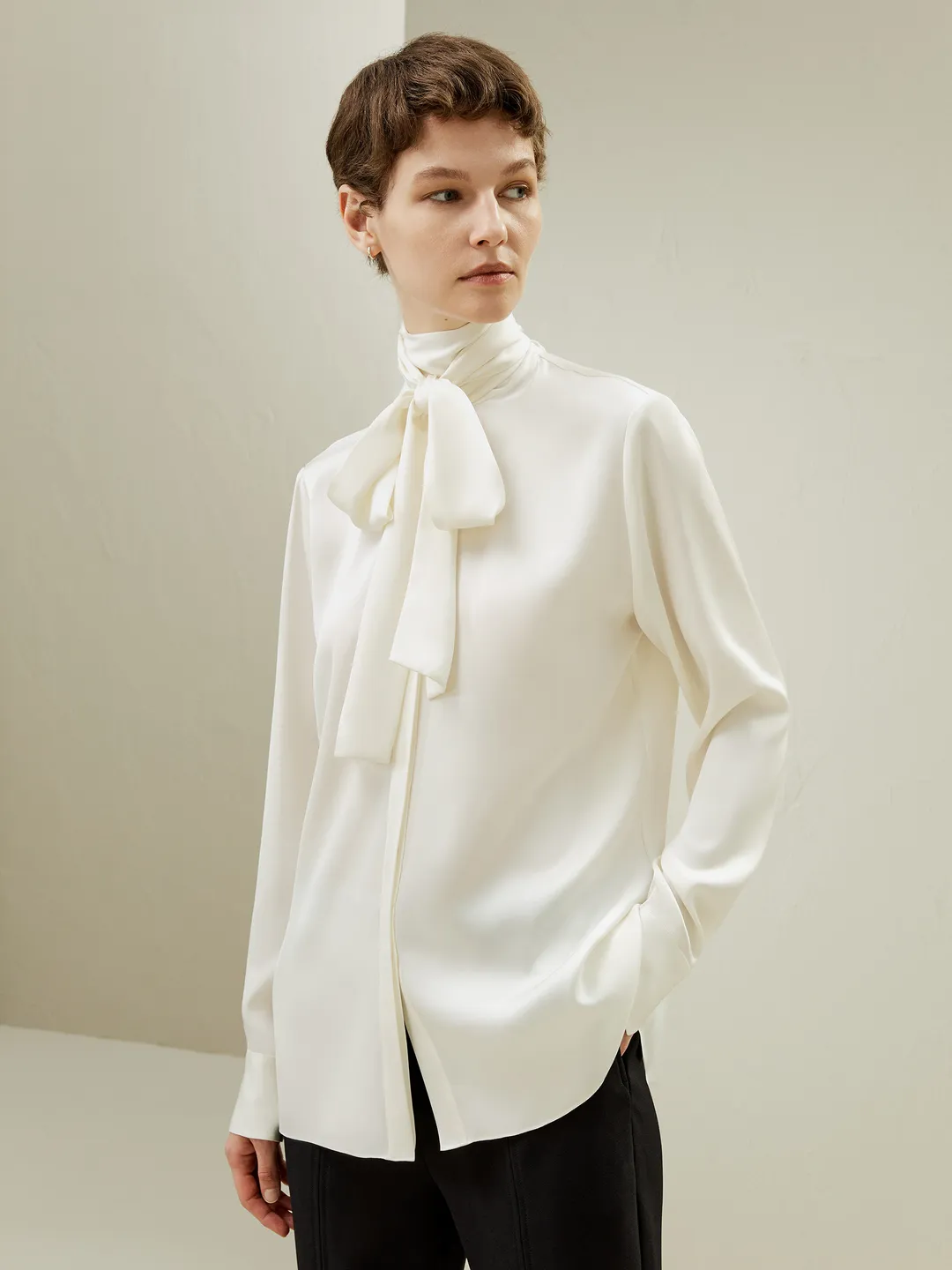 LILYSILK Blouse Soie Femme Blanc Col Roulé, Bouton De Manchette 100% Soie Pure Convient À Toutes Les Saisons L