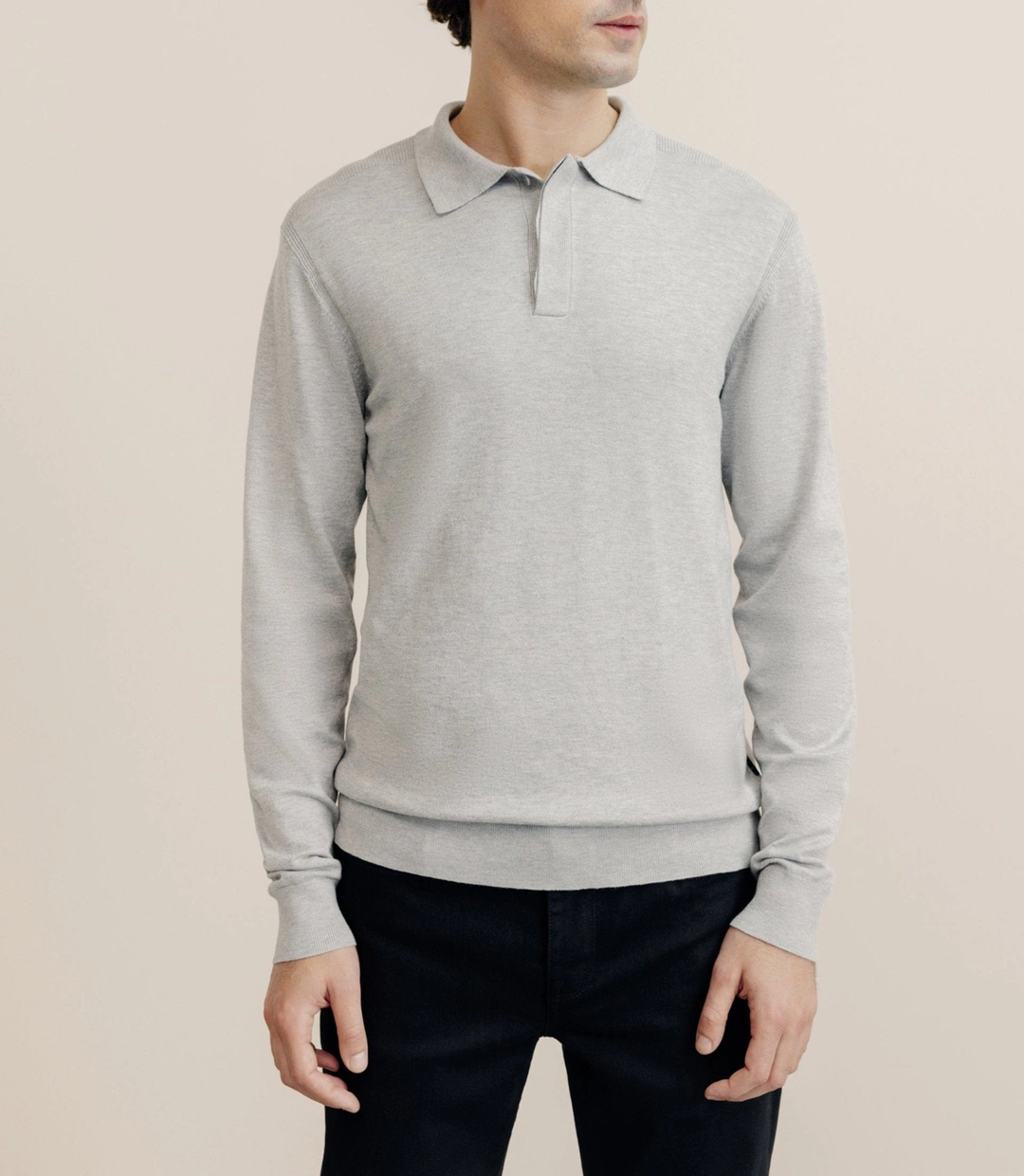 IZAC - Pull col polo gris chiné
