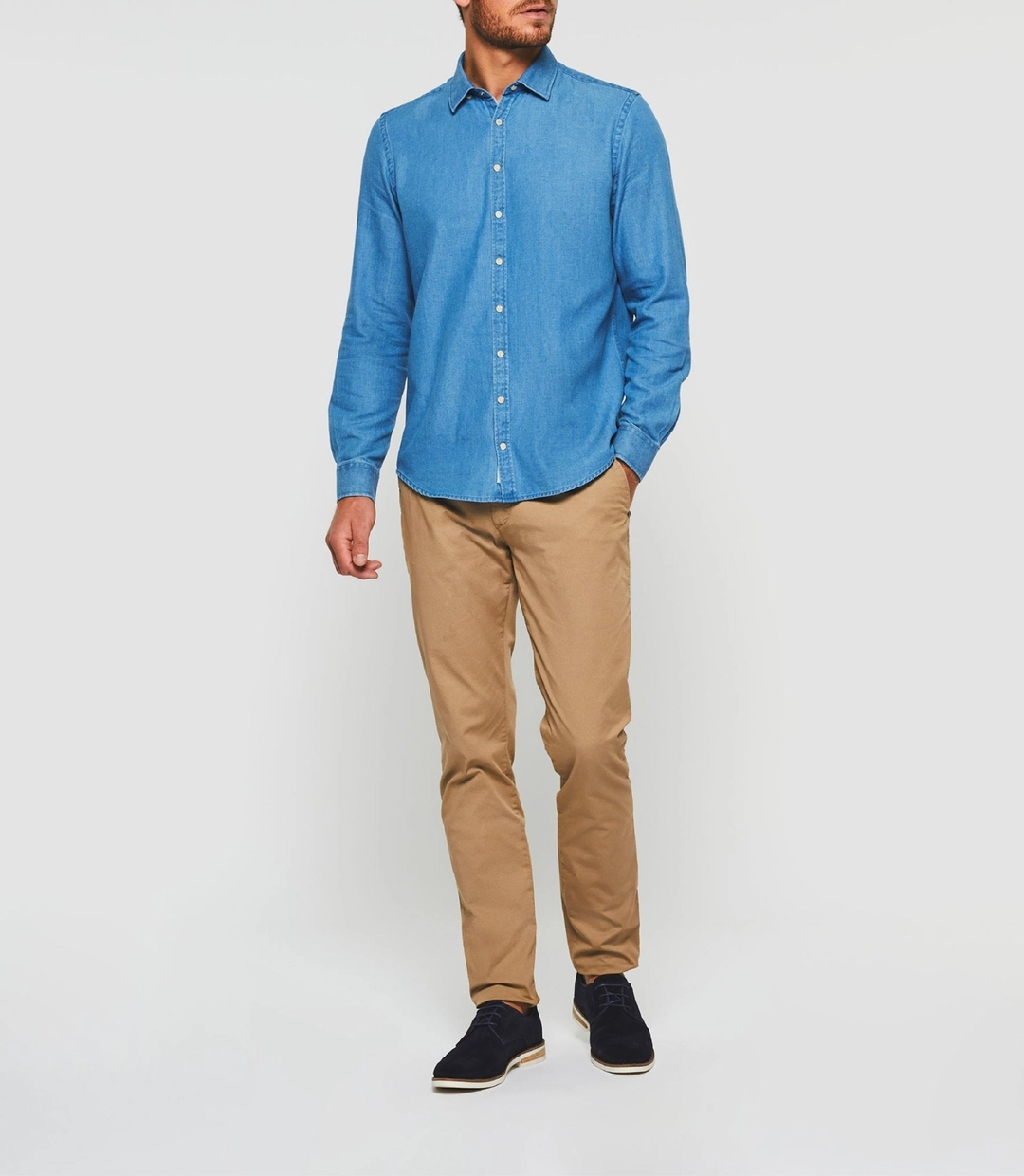 IZAC - Chemise casual unie jean bleu clair ''Kalan''