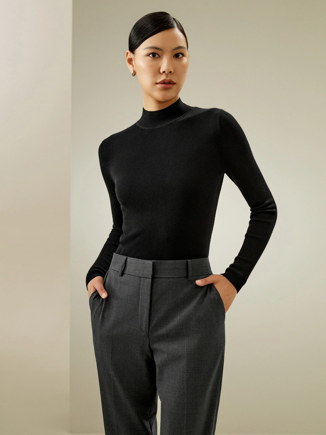 LILYSILK Pull En Cachemir Femme Demi Col Roulé Coupe Ajustée Mélange De Cachemire Une Élégance Intemporelle Doux Pour La Peau Et Respirant Noir S