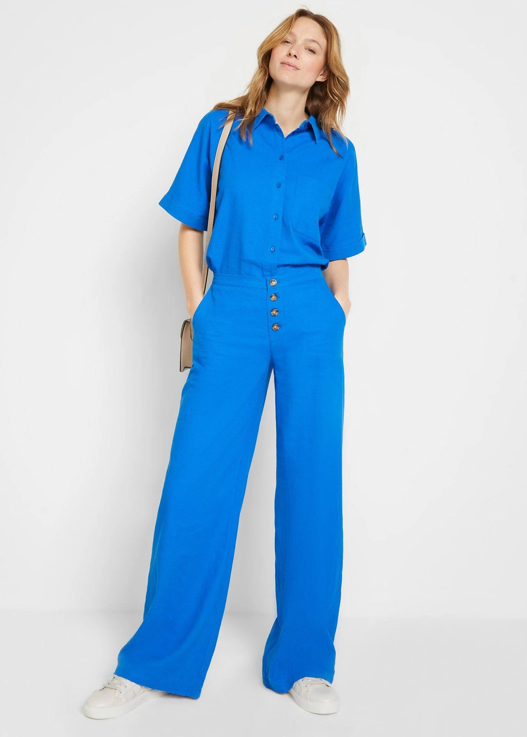 Pantalon palazzo en lin mélangé, long - 2