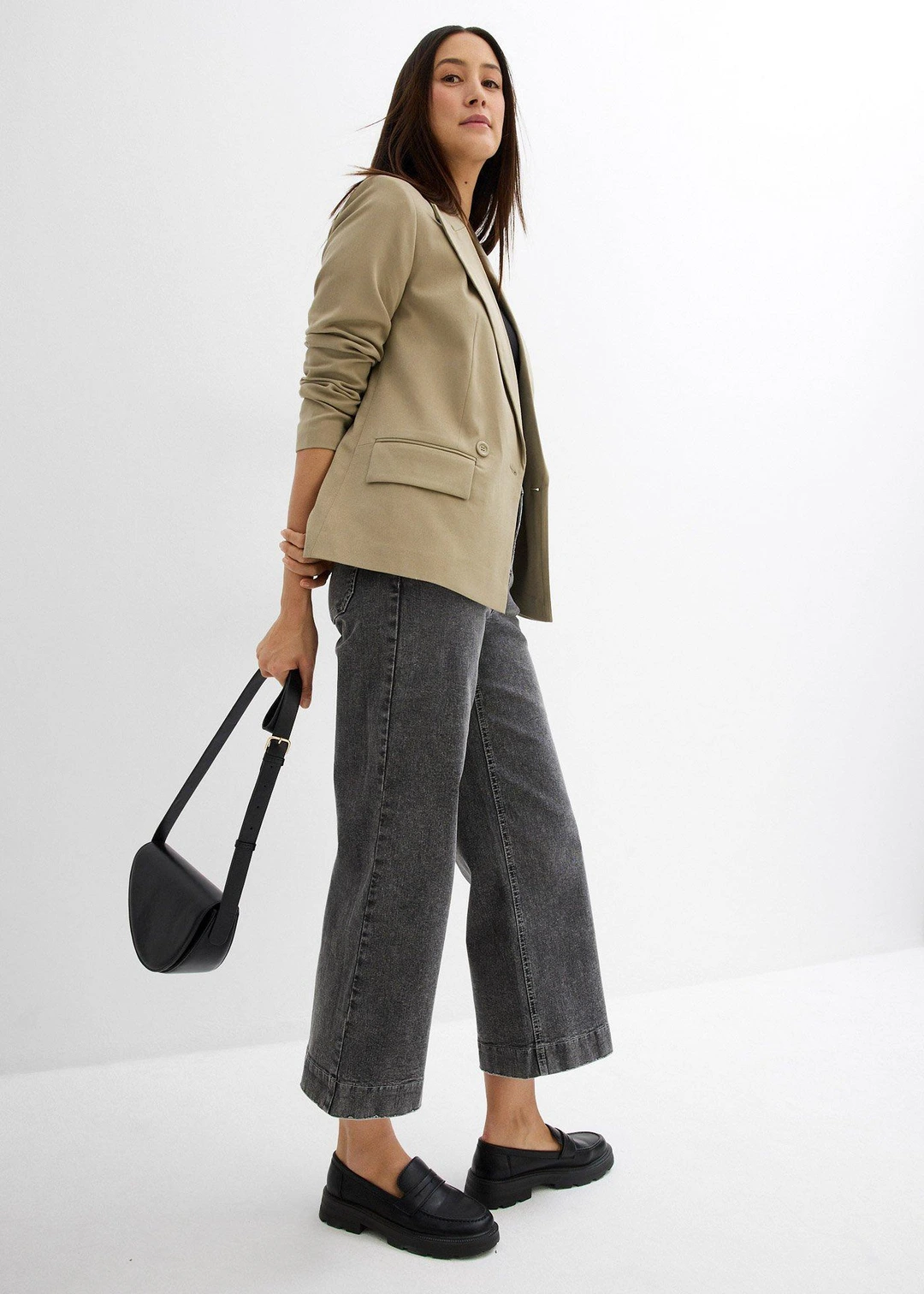 Jean large, taille haute, raccourci