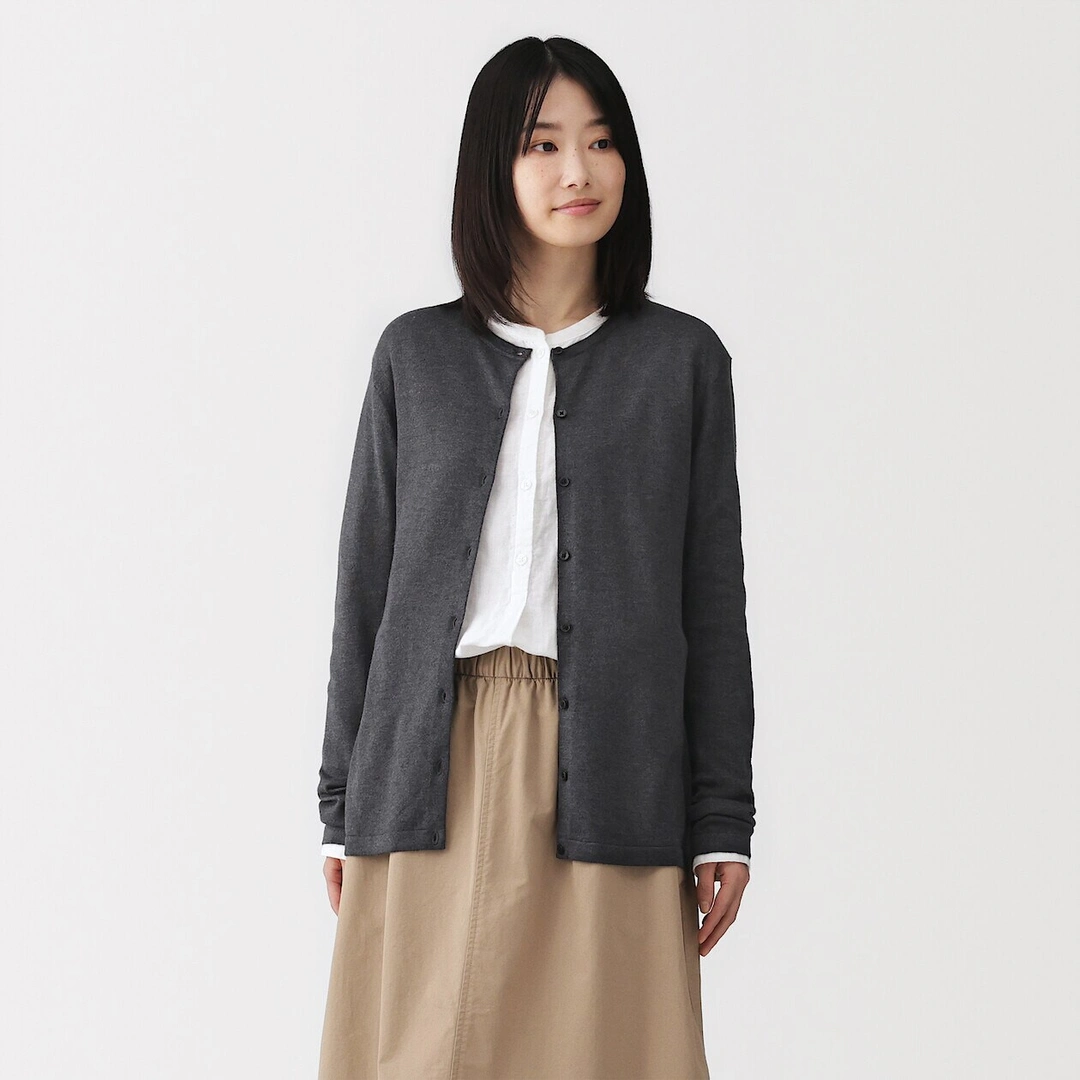 Cardigan à col ras du cou en mélange de fibres de soja pour femme