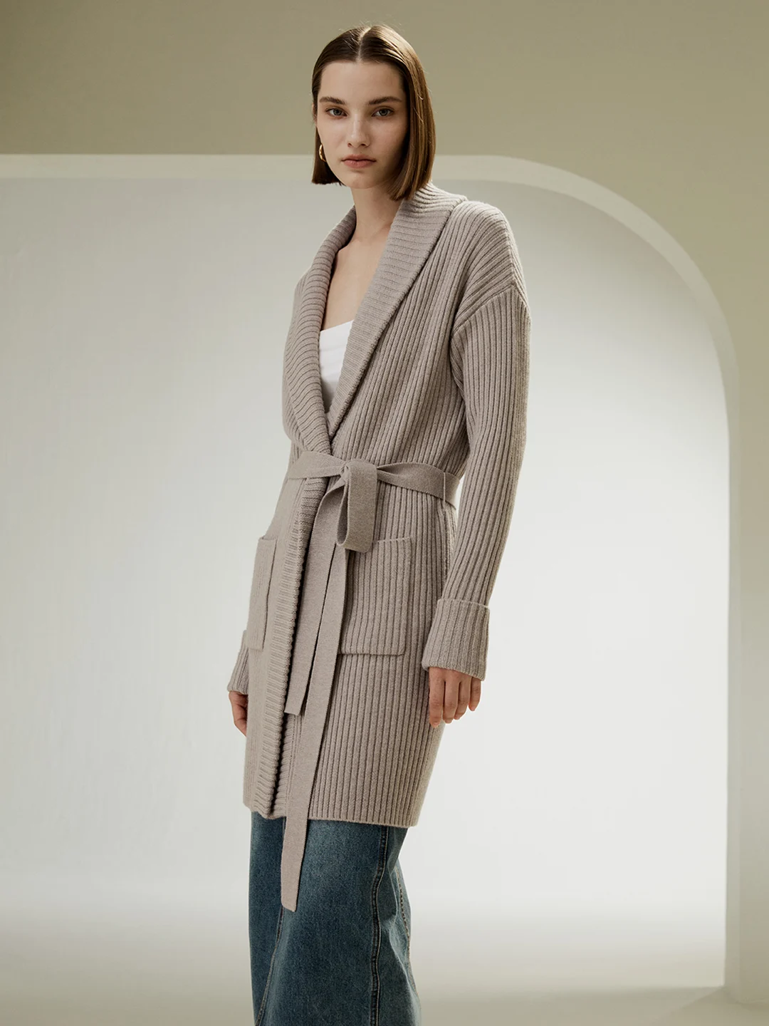 LILYSILK Cardigan Femme Bleu Marine Col Châle, Motif Côtelé 100 % Laine Mérinos Bon Rapport Qualité-Prix, Respectueux De La Peau S