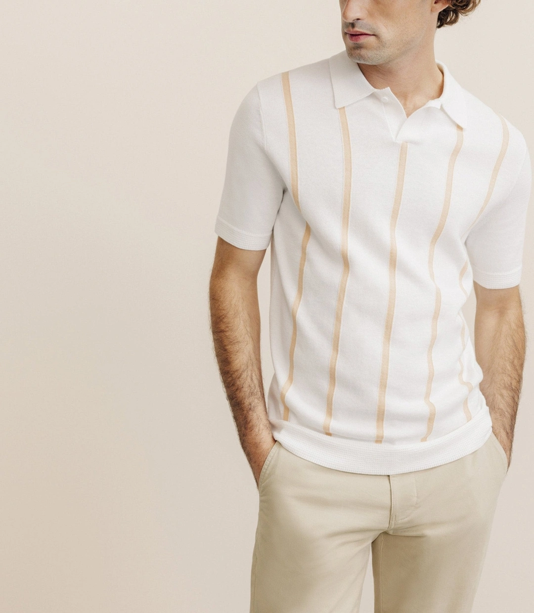 IZAC - Polo en maille à rayures pêche