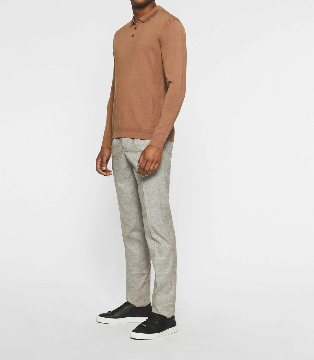 IZAC - Polo en maille manches longues camel NEIL