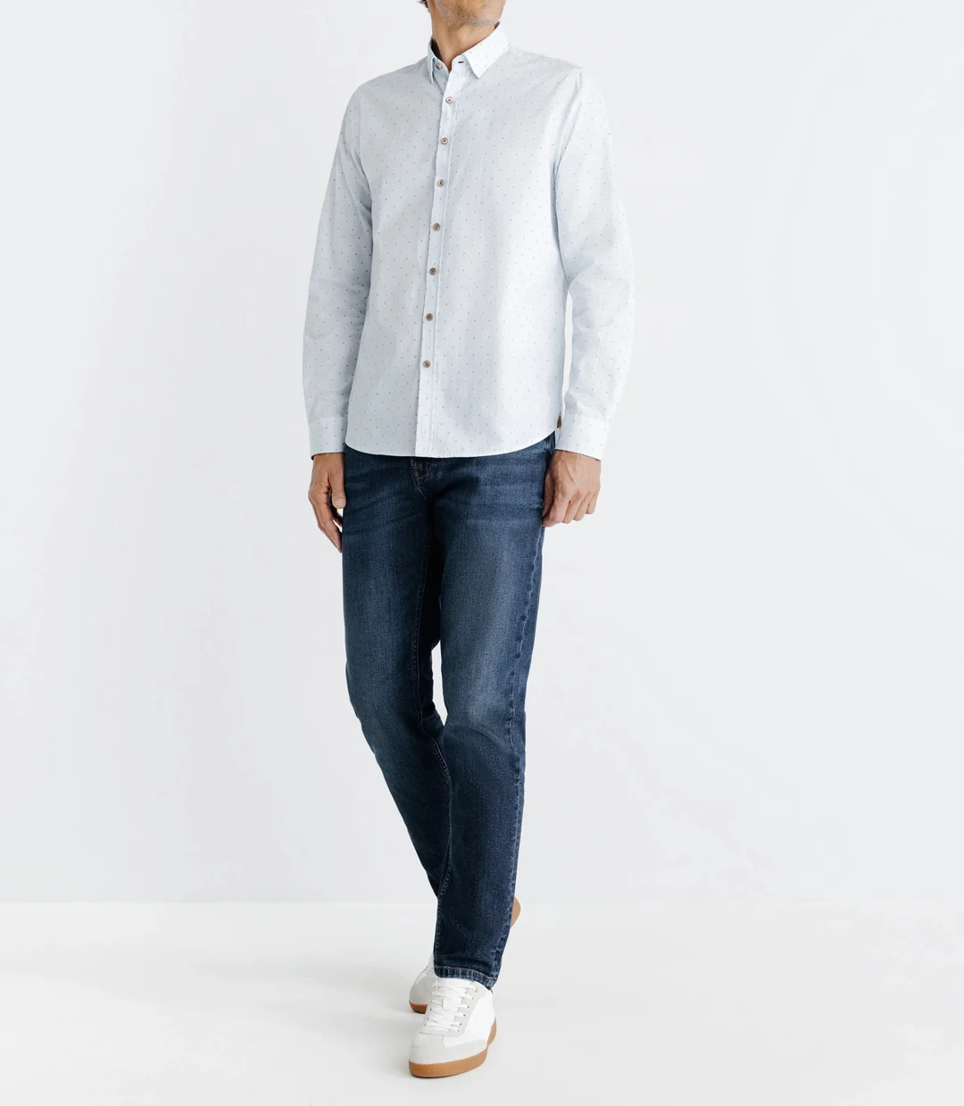 IZAC - Chemise droite imprimée à coudières blanche et camel