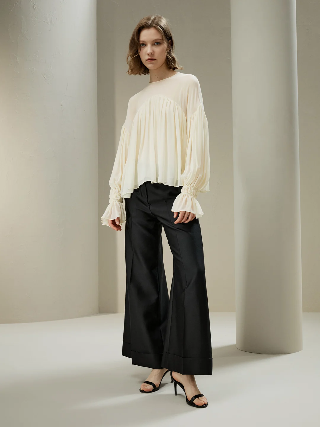 LILYSILK Blouse Soie Femme Crème Top À Volants, Manches À Volants 100% Soie De Mûrier Léger, Fluide Et Respirant XL