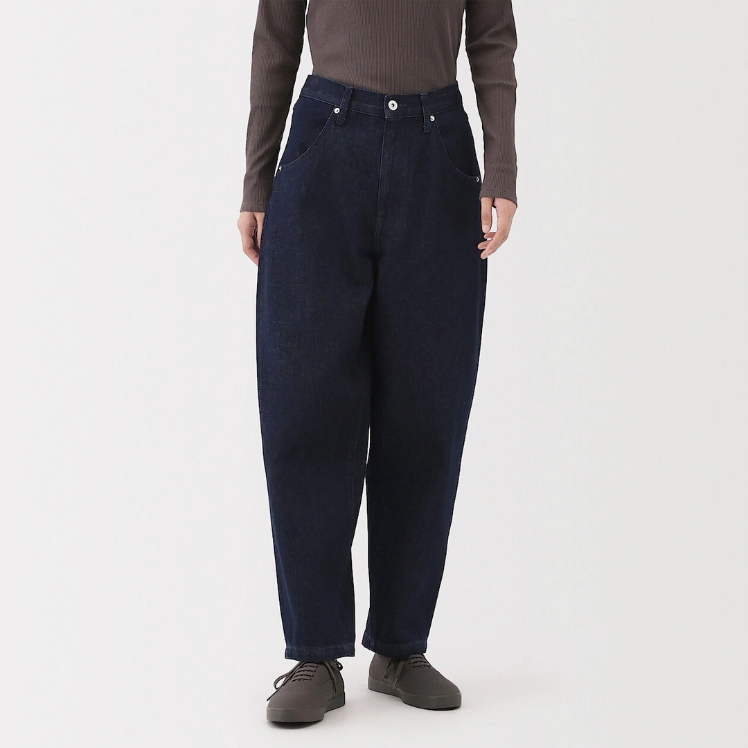 Pantalon coupe cocon en denim et kapok mélangé pour femme