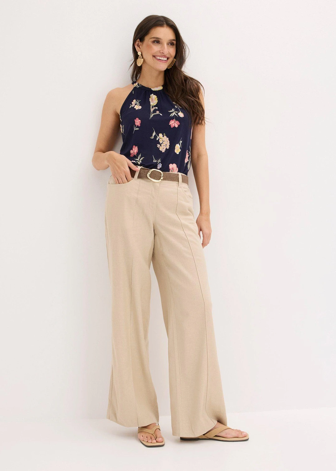Pantalon palazzo léger en lin mélangé