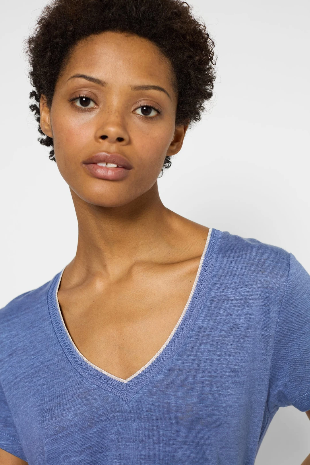 T-shirt en lin et col V argenté - GILBERTE - Jaune - 3