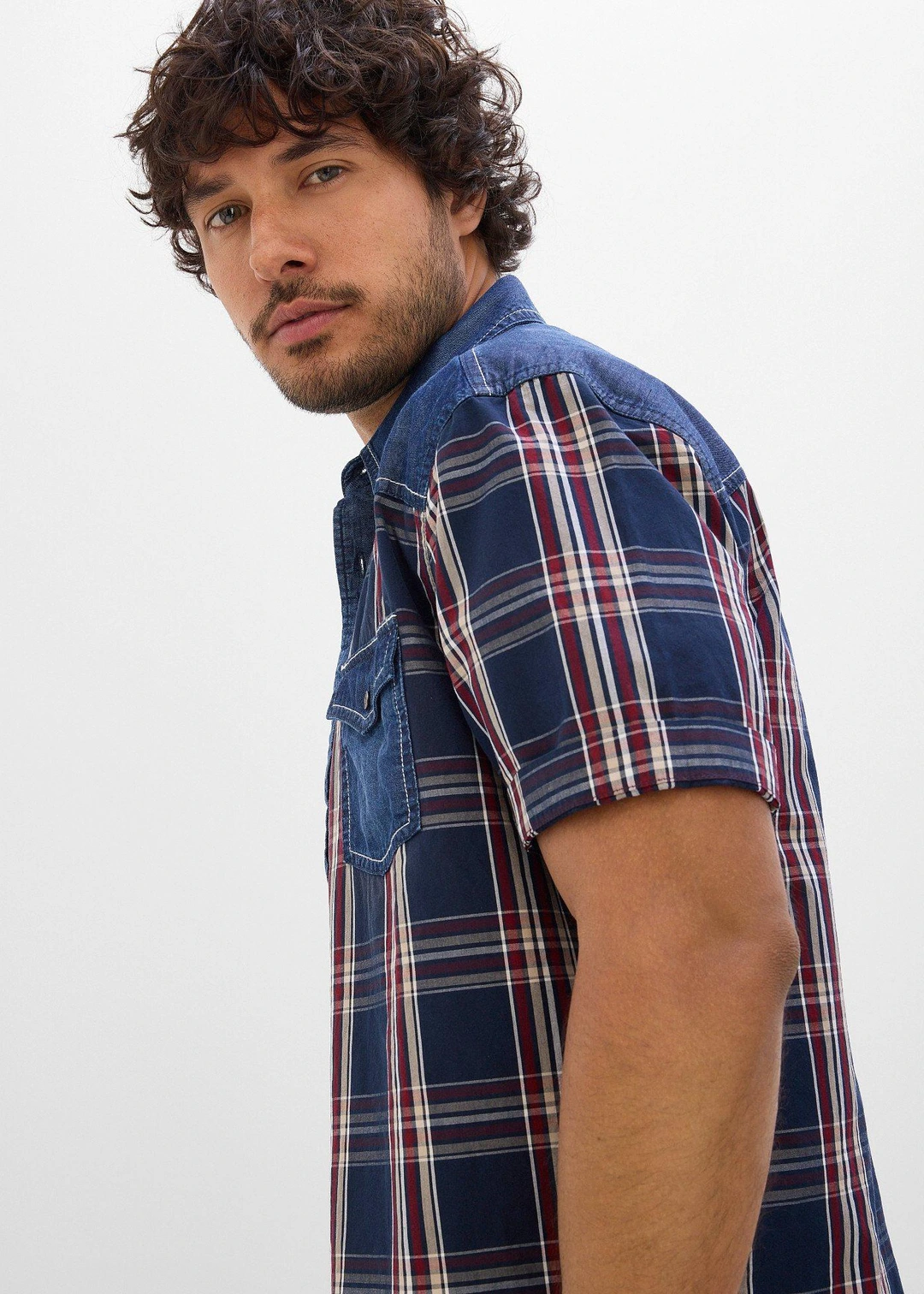 Chemise manches courtes 100% coton avec détails en jean - 3