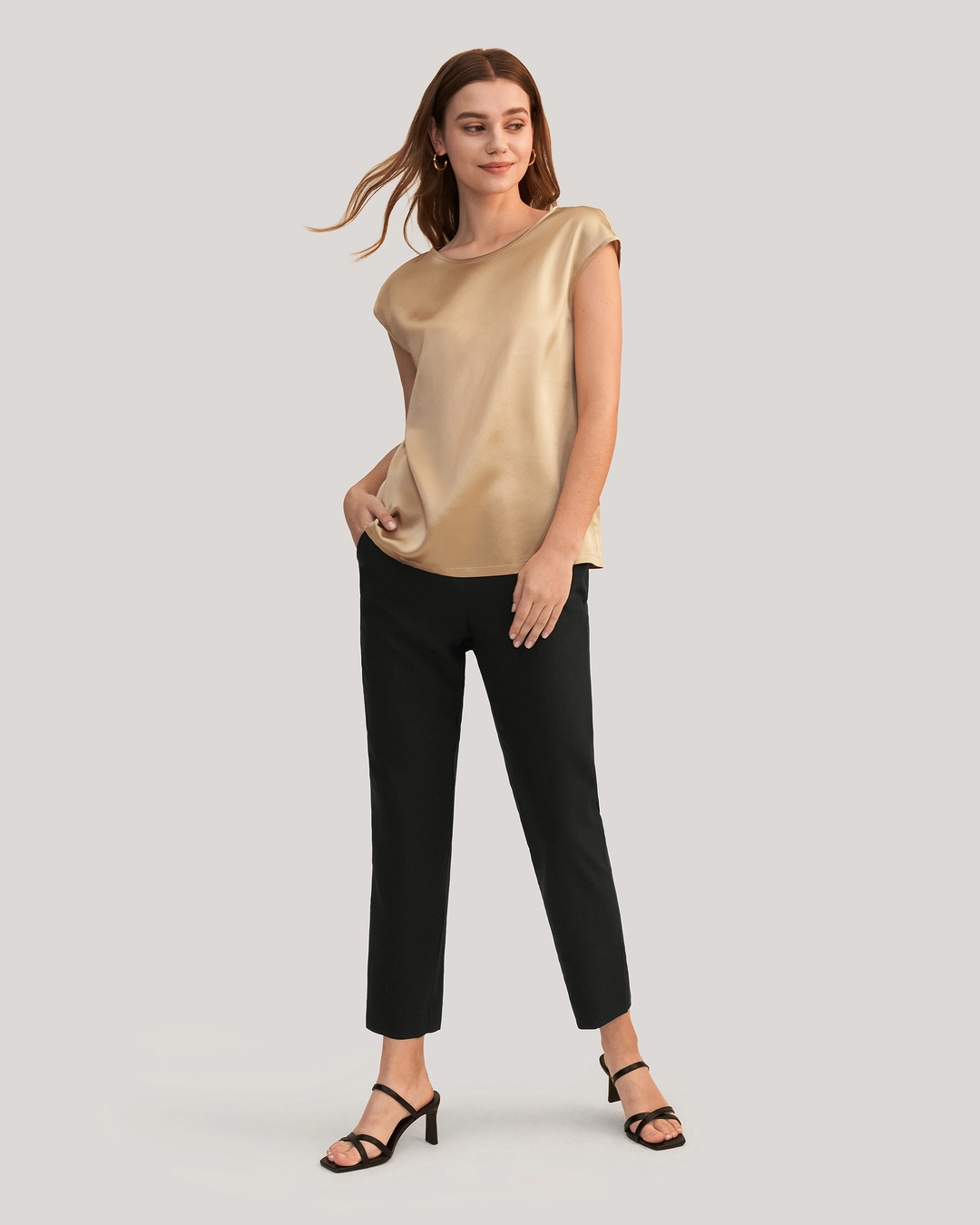 LILYSILK Tee Shirt Soie Femme Col Rond, Facile À Entretenir Charmeuse Soie Régulation De La Température T-Shirt Noir