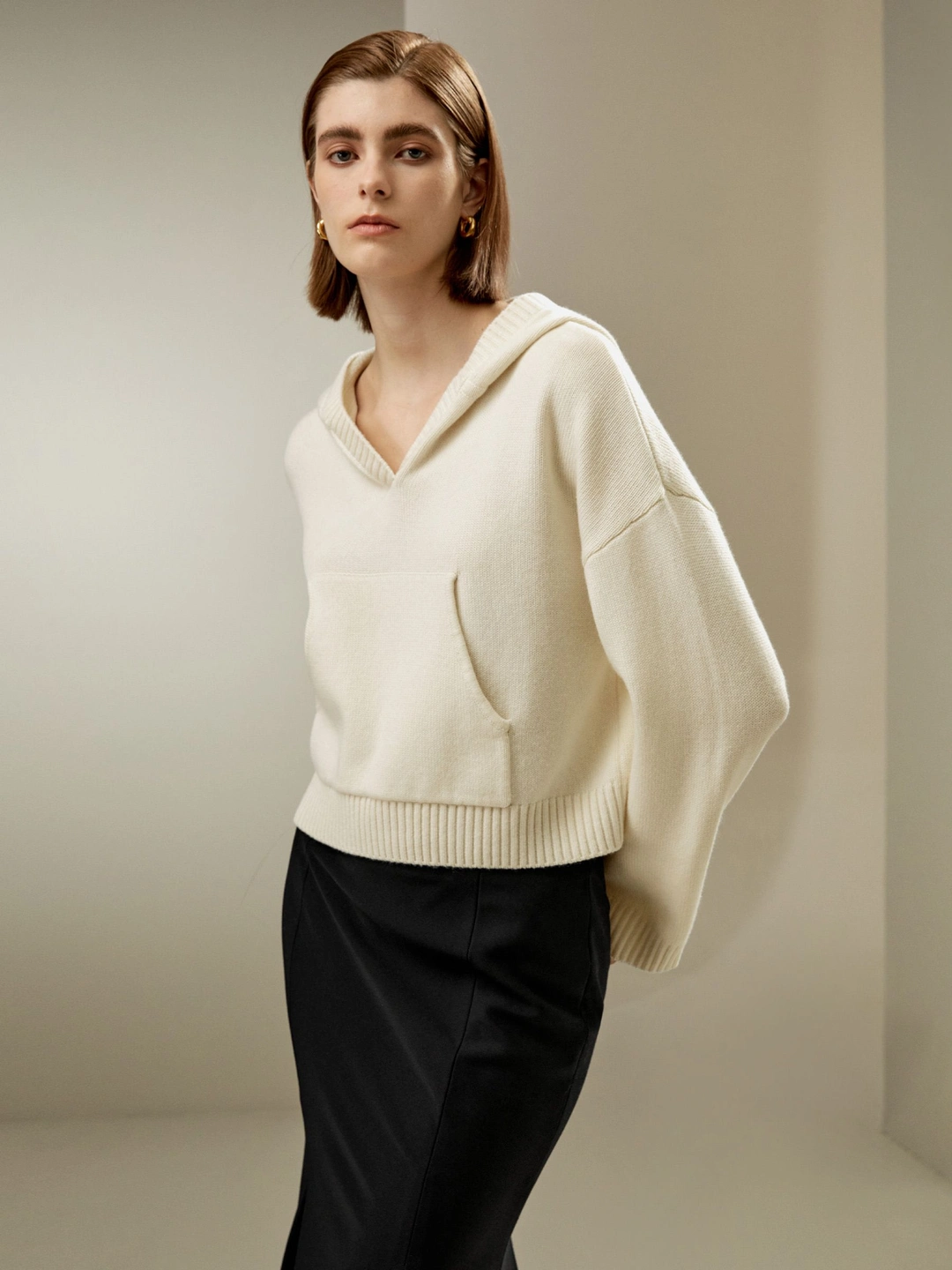 LILYSILK Sweats À Capuche Pour Femmes Poignets Et Ourlets Côtelés Luxueux De Laine Sophistiqué Et Élégant Texture Luxueuse Blanc Xs