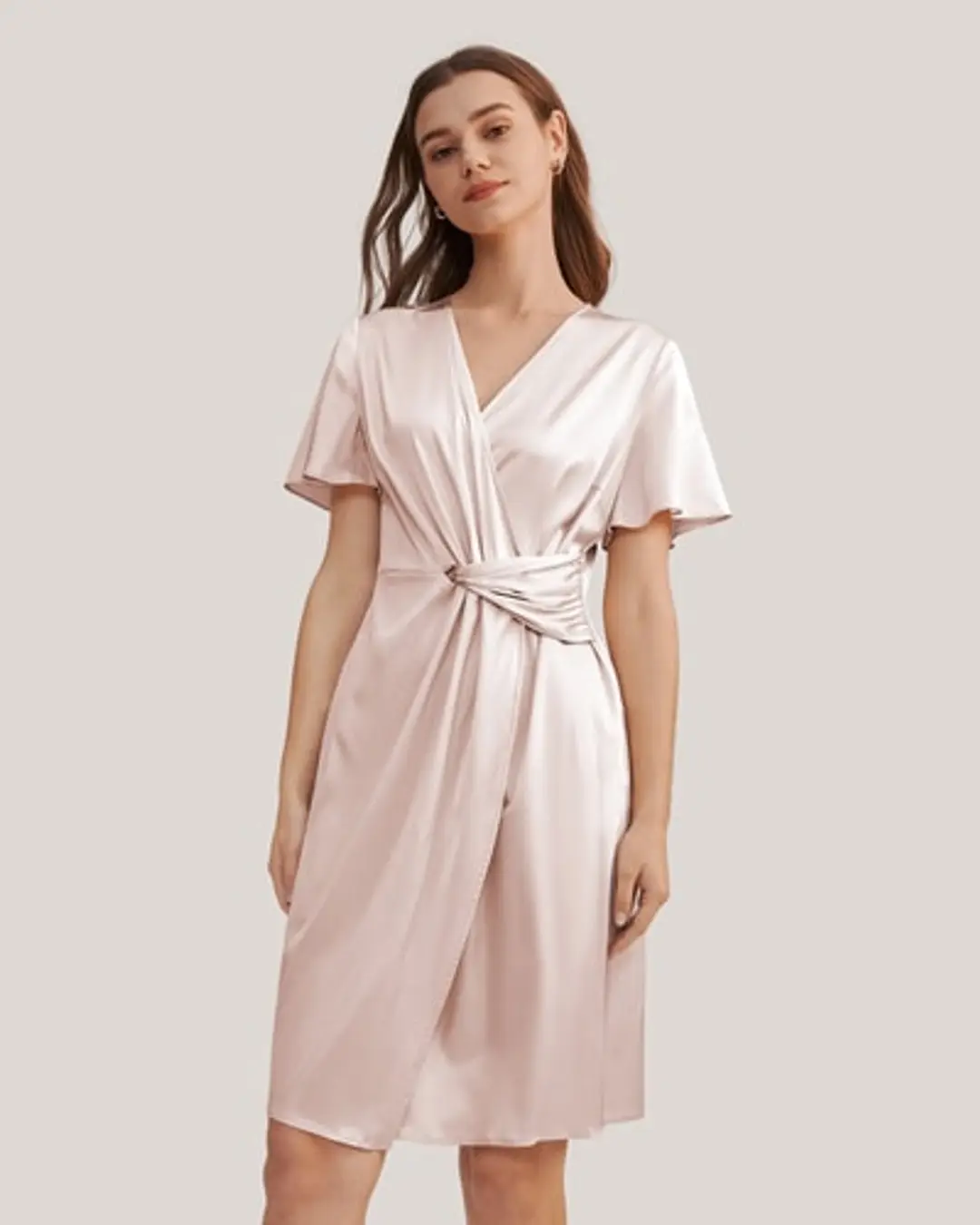 LILYSILK Robe de Chambre Femme en Soie Chic avec Design Superposé Bleu Marine L