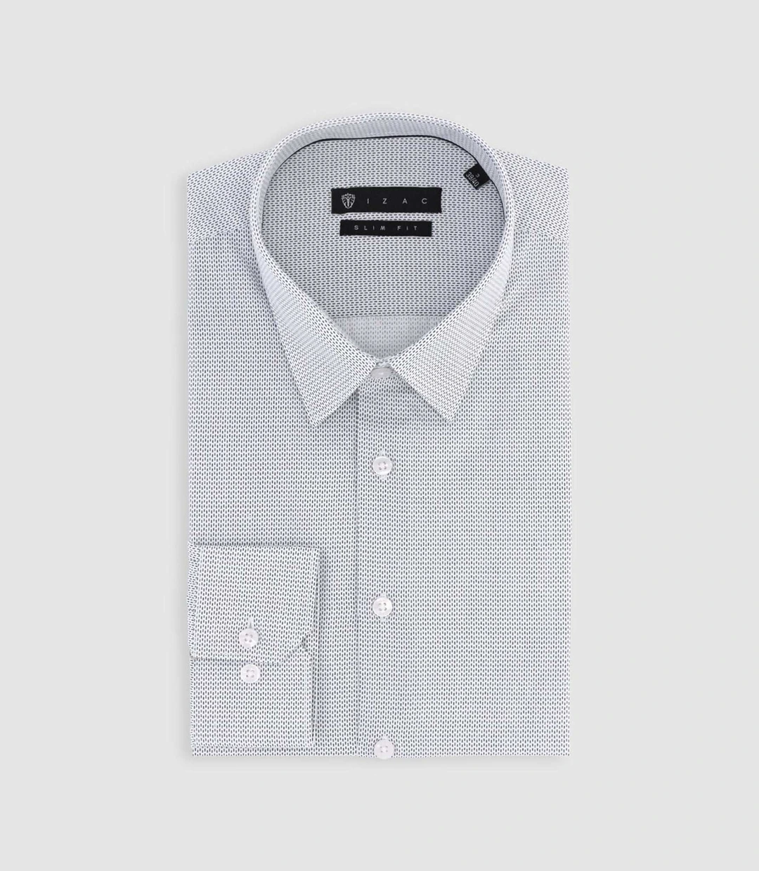 IZAC - Chemise slim imprimée micro motifs blanche et marine PRESTO
