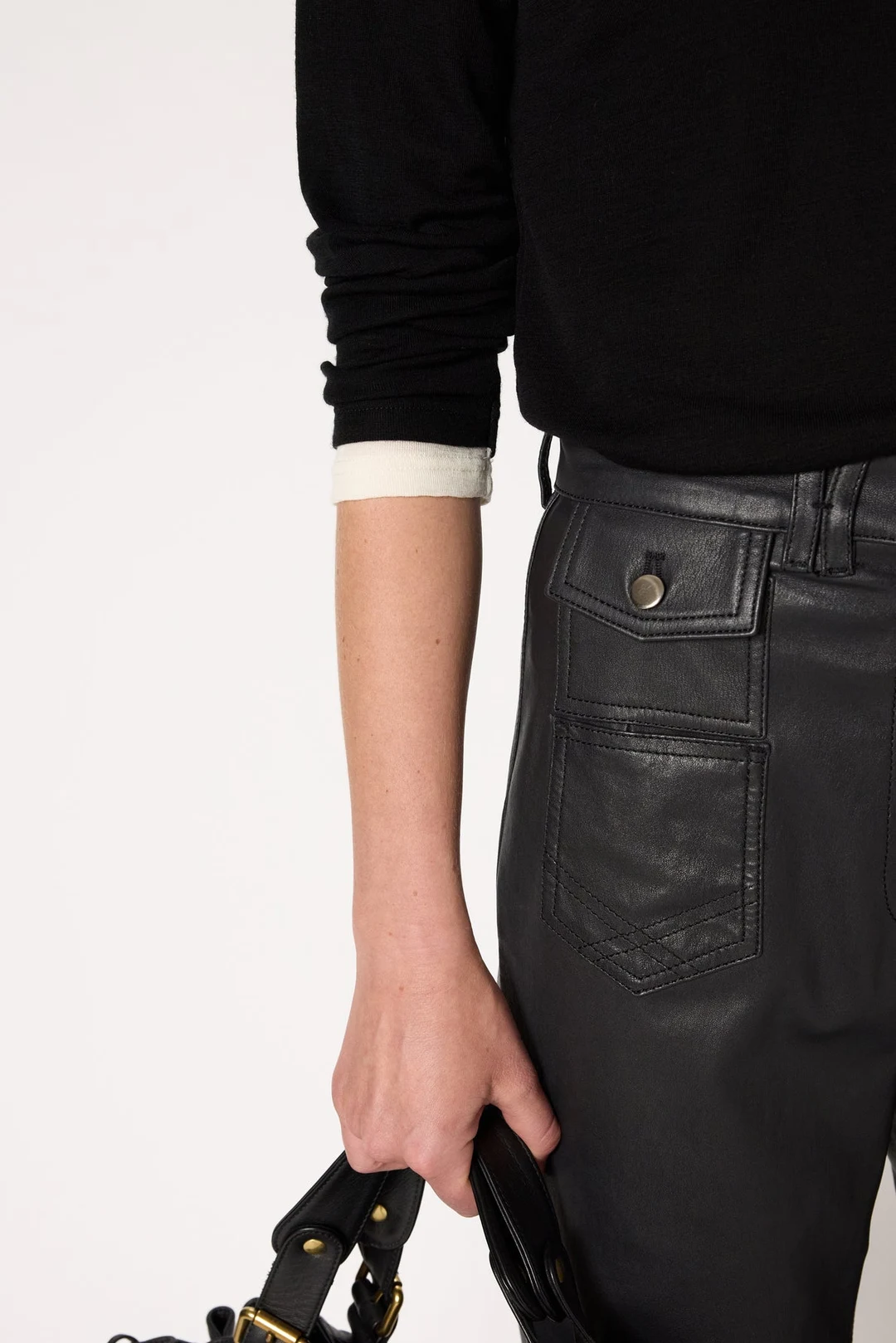 T-shirt trompe-l'œil en laine fine - HANAE - Noir - 3