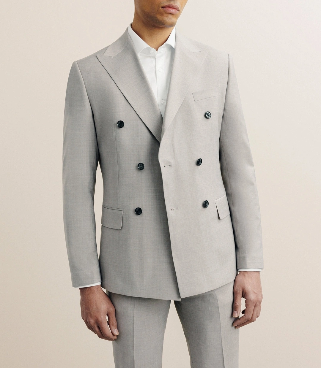 IZAC - Costume croisé en laine mélangée beige
