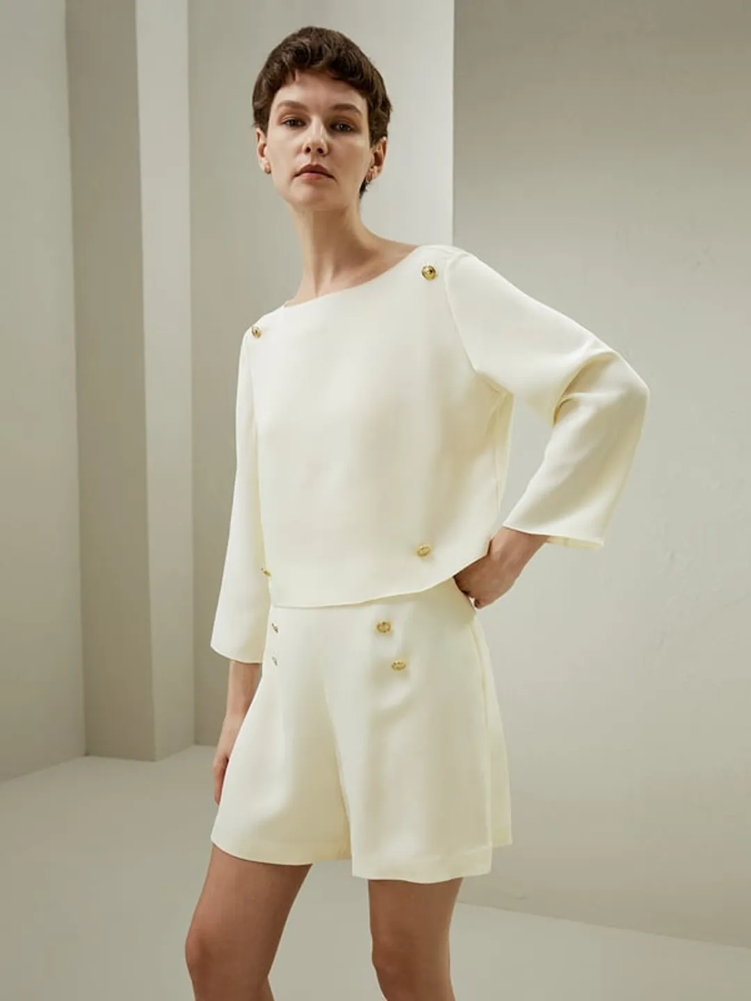 LILYSILK Top Soie Femme Bleu Manches Trois Quarts Et Col Bateau 100% Soie Naturelle Sans Produits Chimiques Nocifs 48