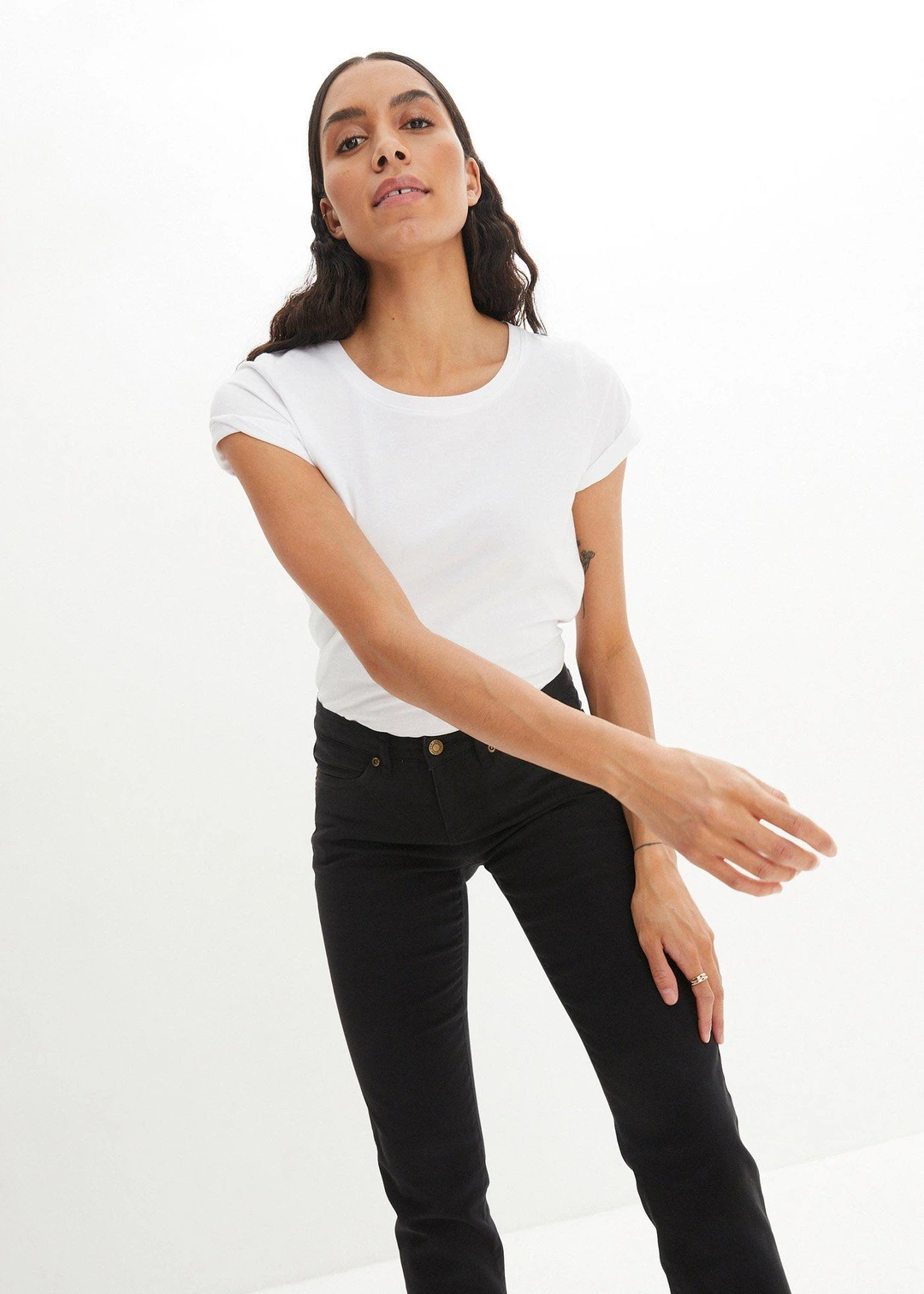 Jean droit taille mi-haute, extensible - 3