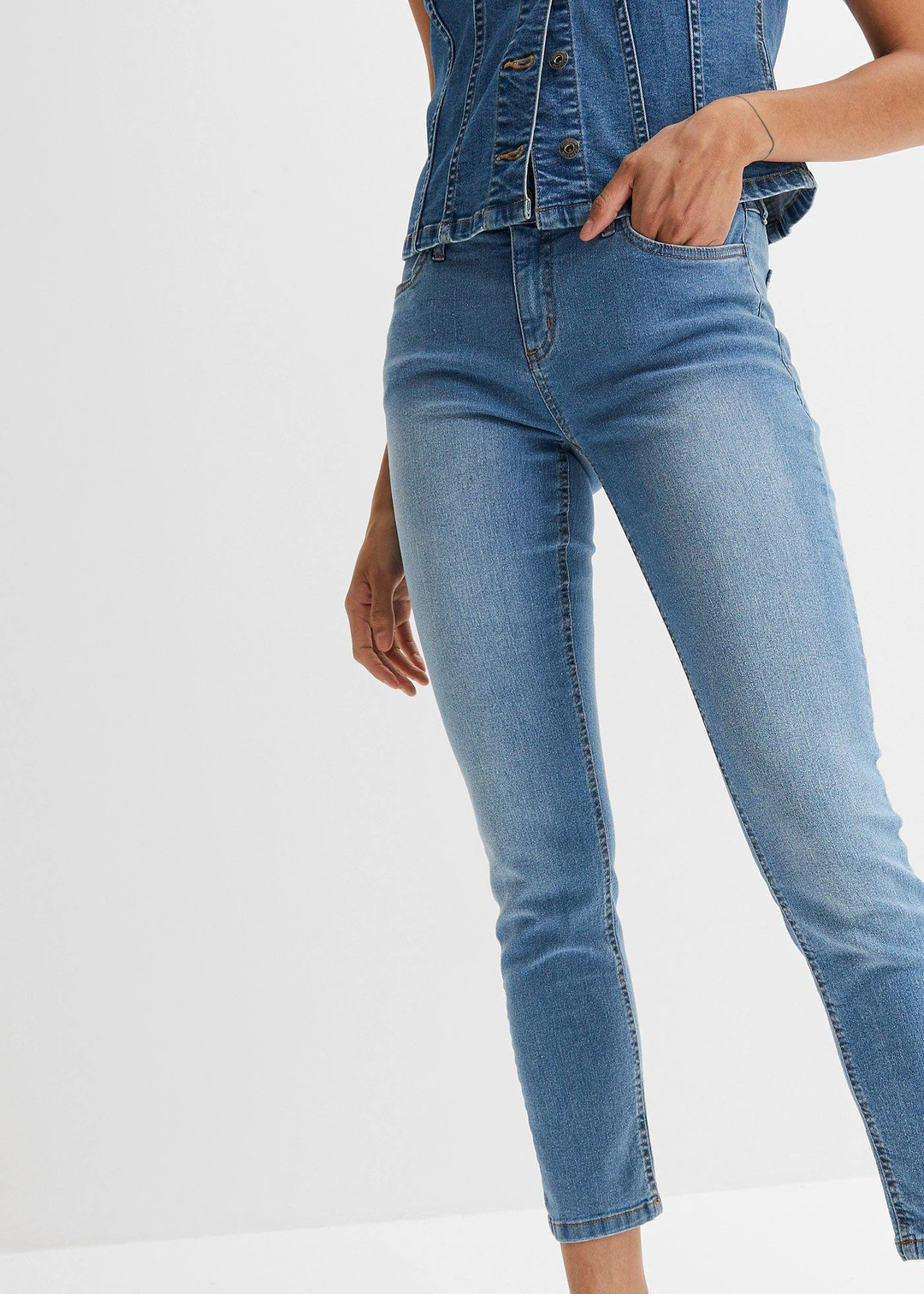 Jean slim taille mi-haute, cropped