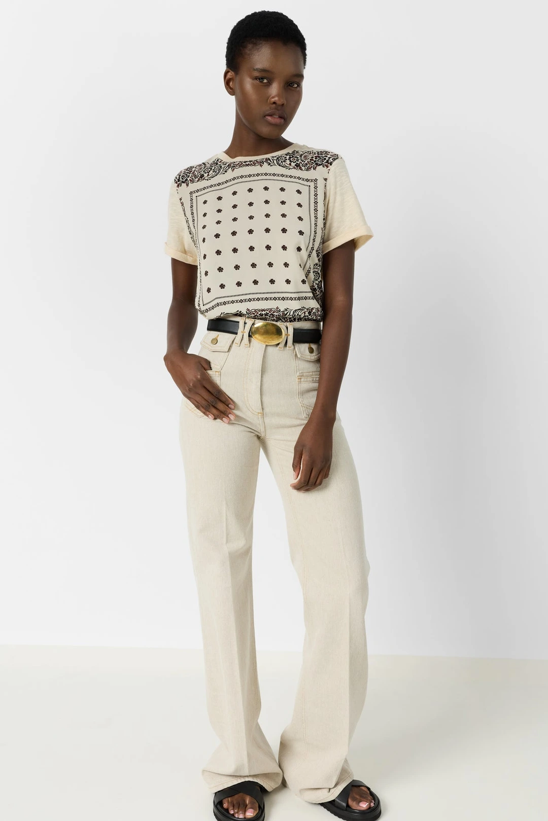 T-shirt bi matière esprit foulard - MANOLIA - Marine