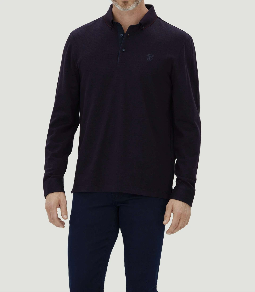 IZAC - Polo jacquard à manches longues bordeaux ''Camelia''