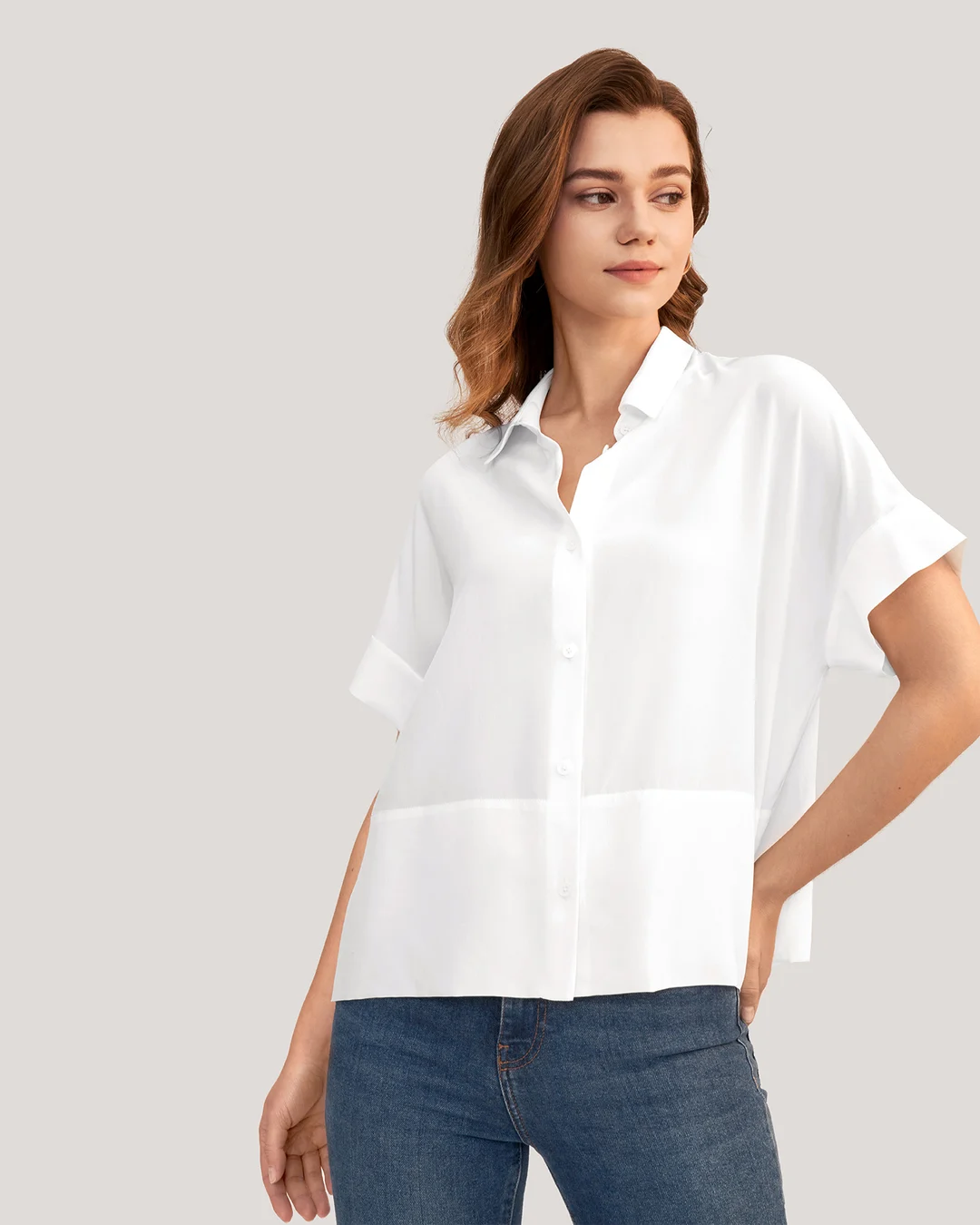 LILYSILK Tee Shirt 100 Soie Femme Manches Courtes, Bouton Classique 100% Soie De Mûrier Léger Et Résistant Aux Rides Chemises