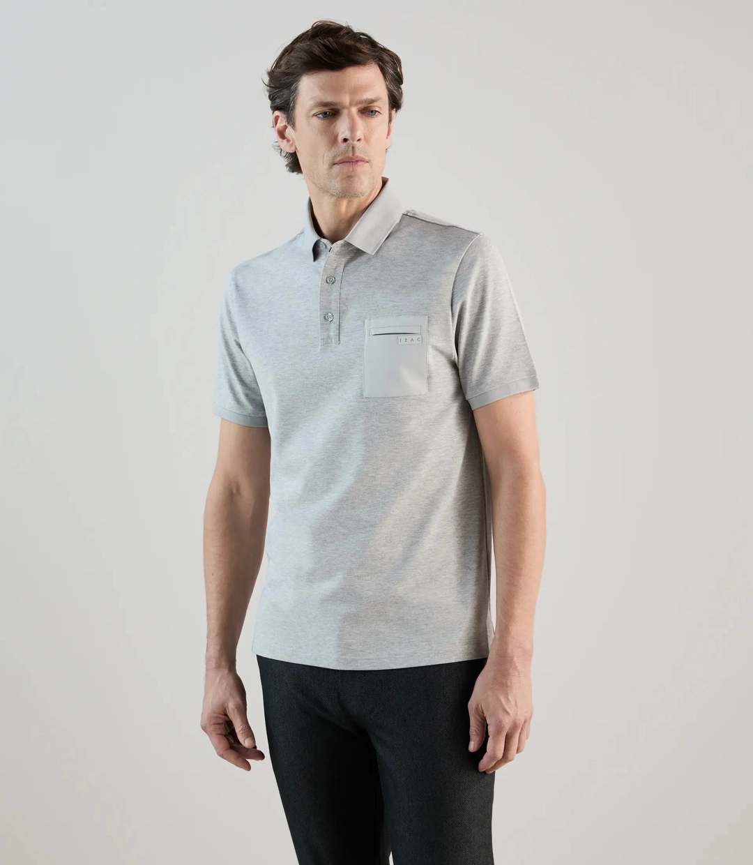 IZAC - Polo col boutonné gris perle