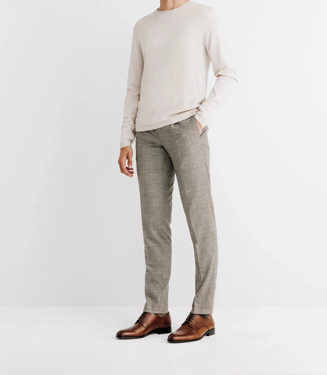 IZAC - Pull col rond en maille beige