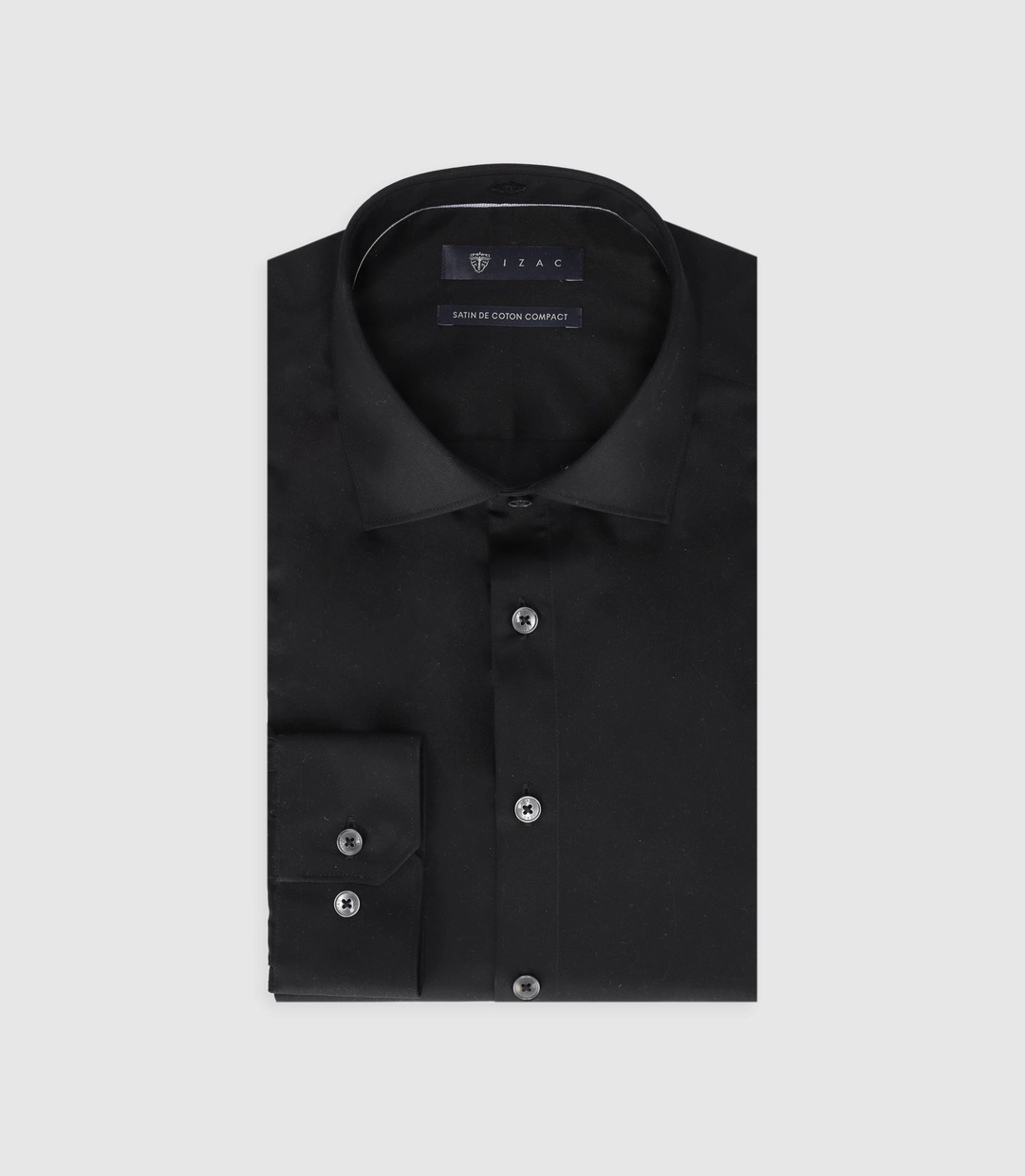 IZAC - Chemise slim en satin de coton noir SATINSLIM