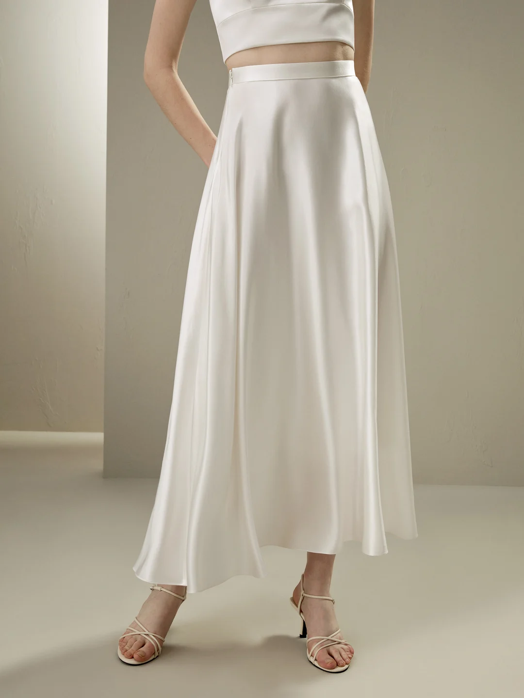 LILYSILK Jupe Longue En Soie Blanc Poches Cachées Dans Les Coutures Latérales Charmeuse De Soie Convient À Toutes Les Saisons 36