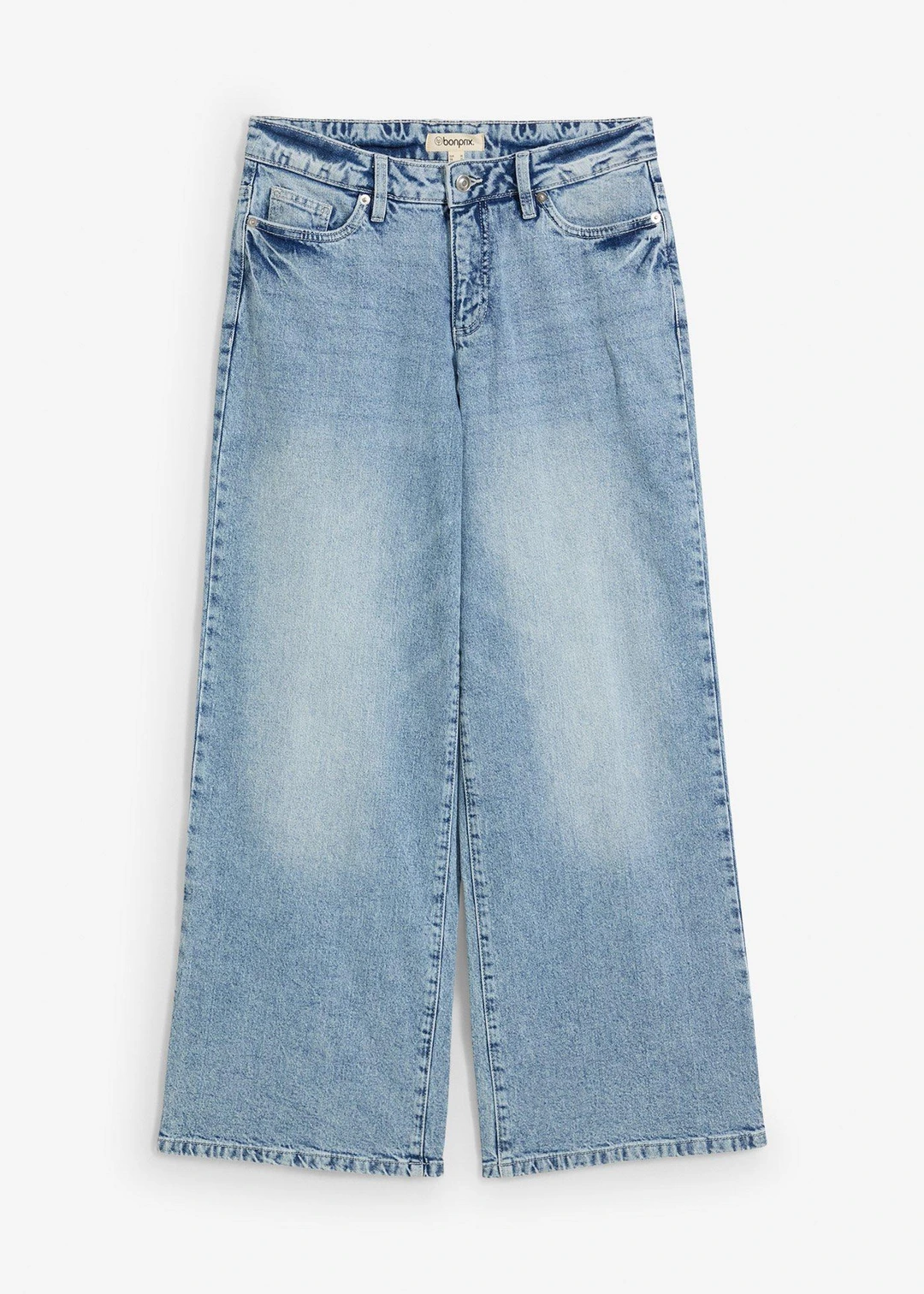 Jean large, taille mi-haute, peu extensible, longueur sol
