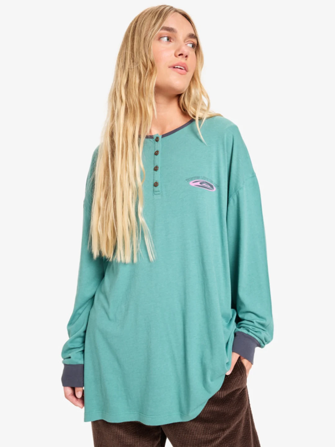 Henley - Body à manches longues pour Femme Vert