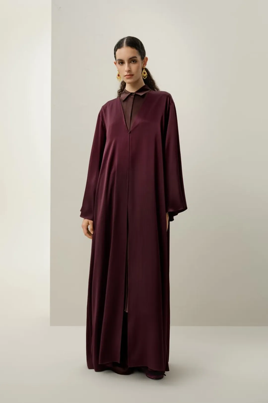 LILYSILK Femme Abaya Modeste Soie Charmeuse Stretch Fluide Asymétrique Pinot Noir XL