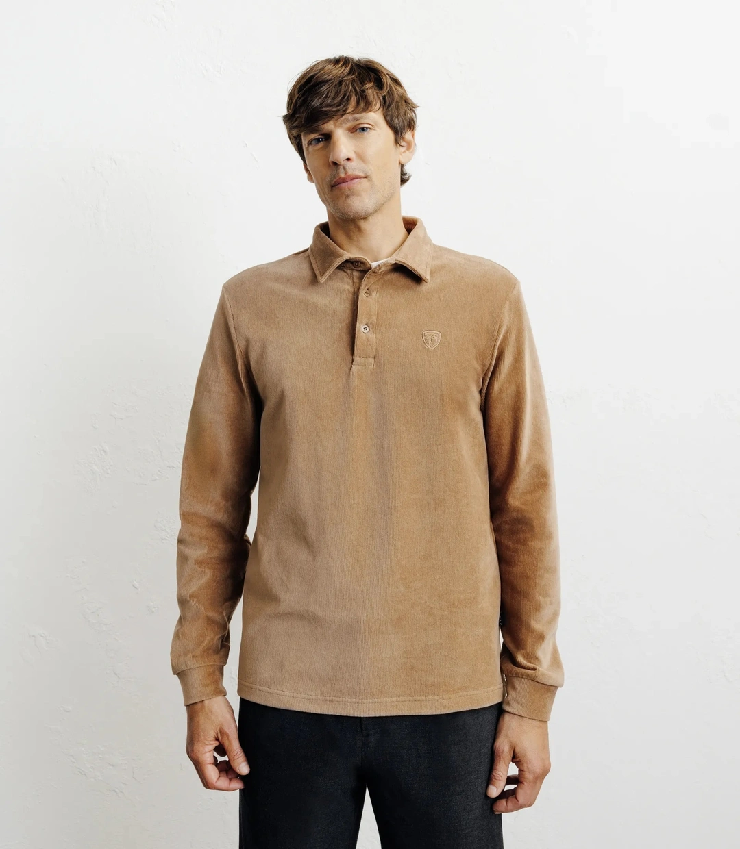 IZAC - Polo boutonné manches longues camel
