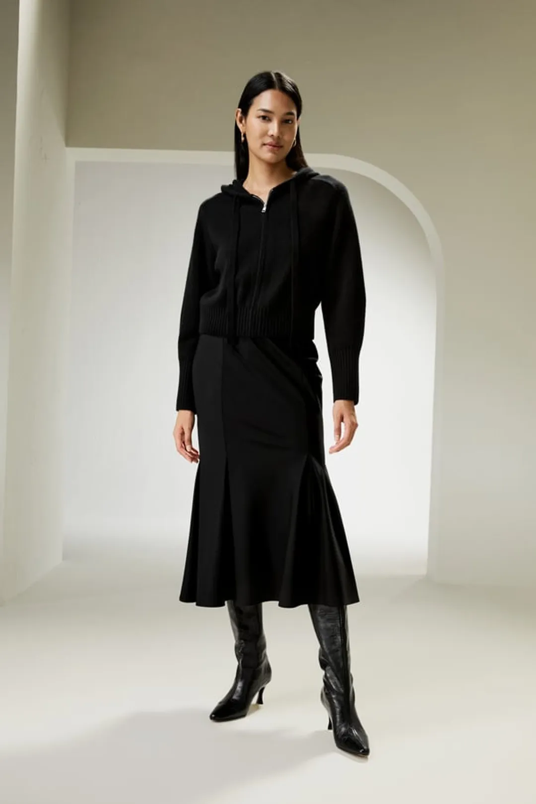LILYSILK Cardigan Noire Femme Noir Modèle À Capuche, Coupe Décontractée Laine Et Cachemire S'Adapte Parfaitement À La Vie Quotidienne L