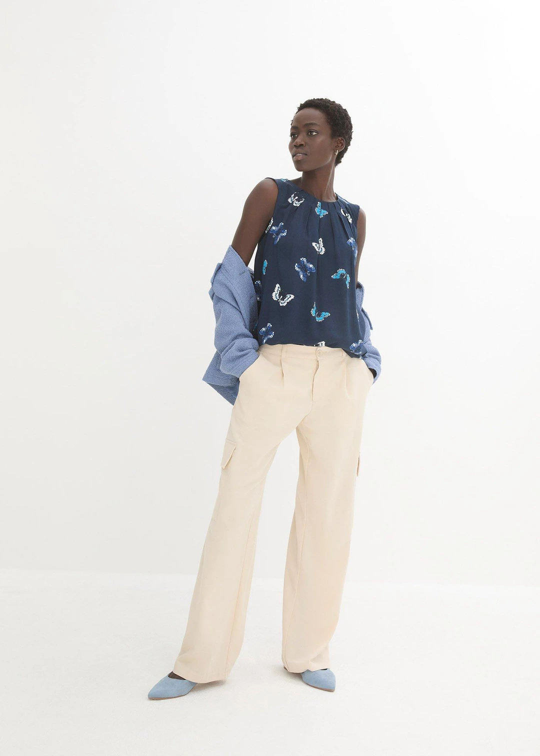 Blouse sans manches en viscose fluide